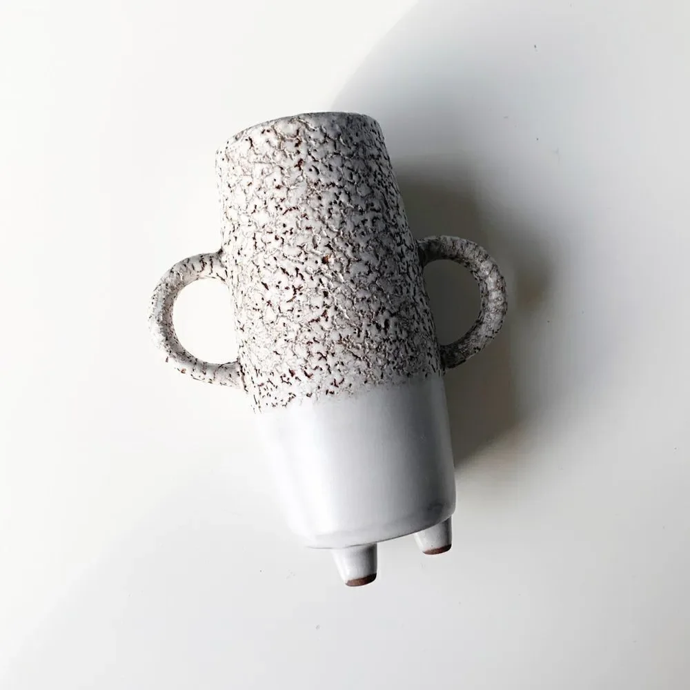Crate & Barrel Mini Textured White Vase Double Handle Pottery Decor Small